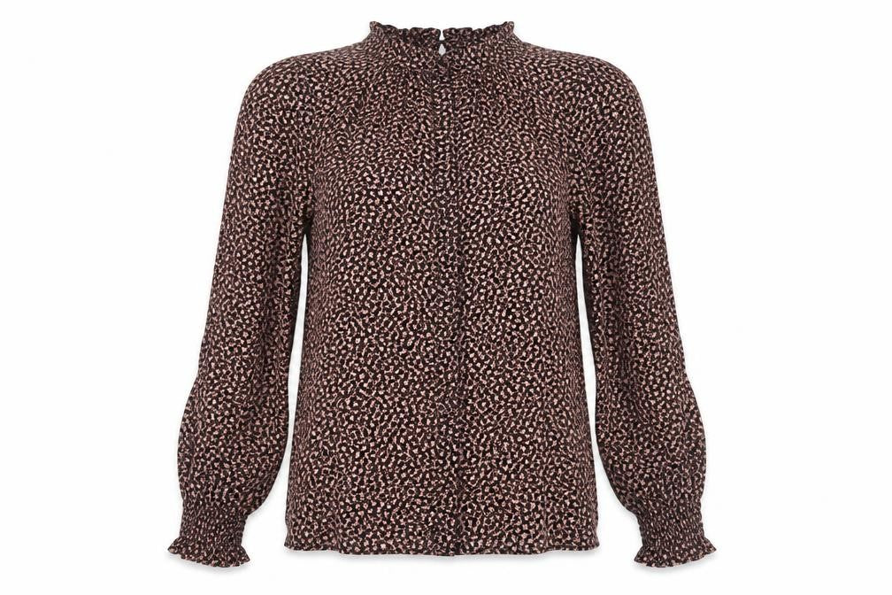 Front view of Oasis Women's Black Floral Blouse, size 10