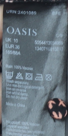 Oasis Women's Black Floral Blouse Size 10