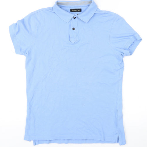Massimo Dutti Men's Blue Slim Fit Polo Shirt Medium