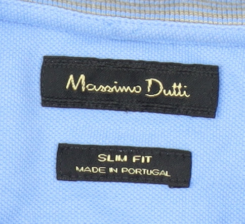 Massimo Dutti Men's Blue Slim Fit Polo Shirt Medium
