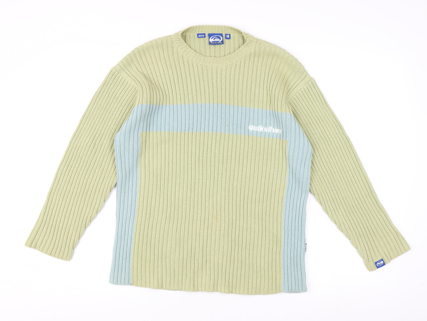 Quiksilver Boys Green Pullover Jumper - Size 14, Colourblock