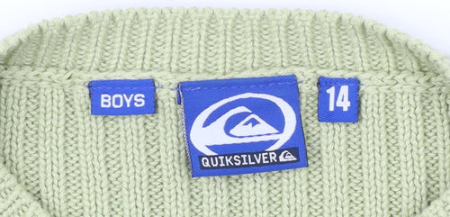 Quiksilver Boys Green Pullover Jumper - Size 14, Colourblock