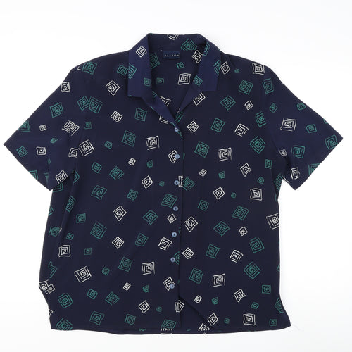 Alexon Women's Black Geometric Button-Up Shirt Size 16
