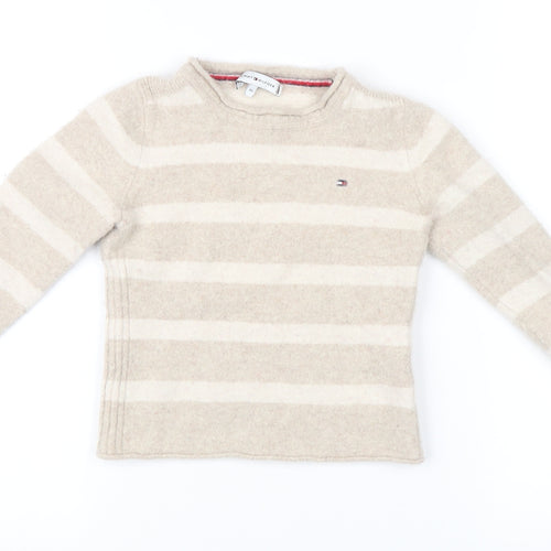 Tommy Hilfiger Girls Beige Striped Pullover Jumper XS