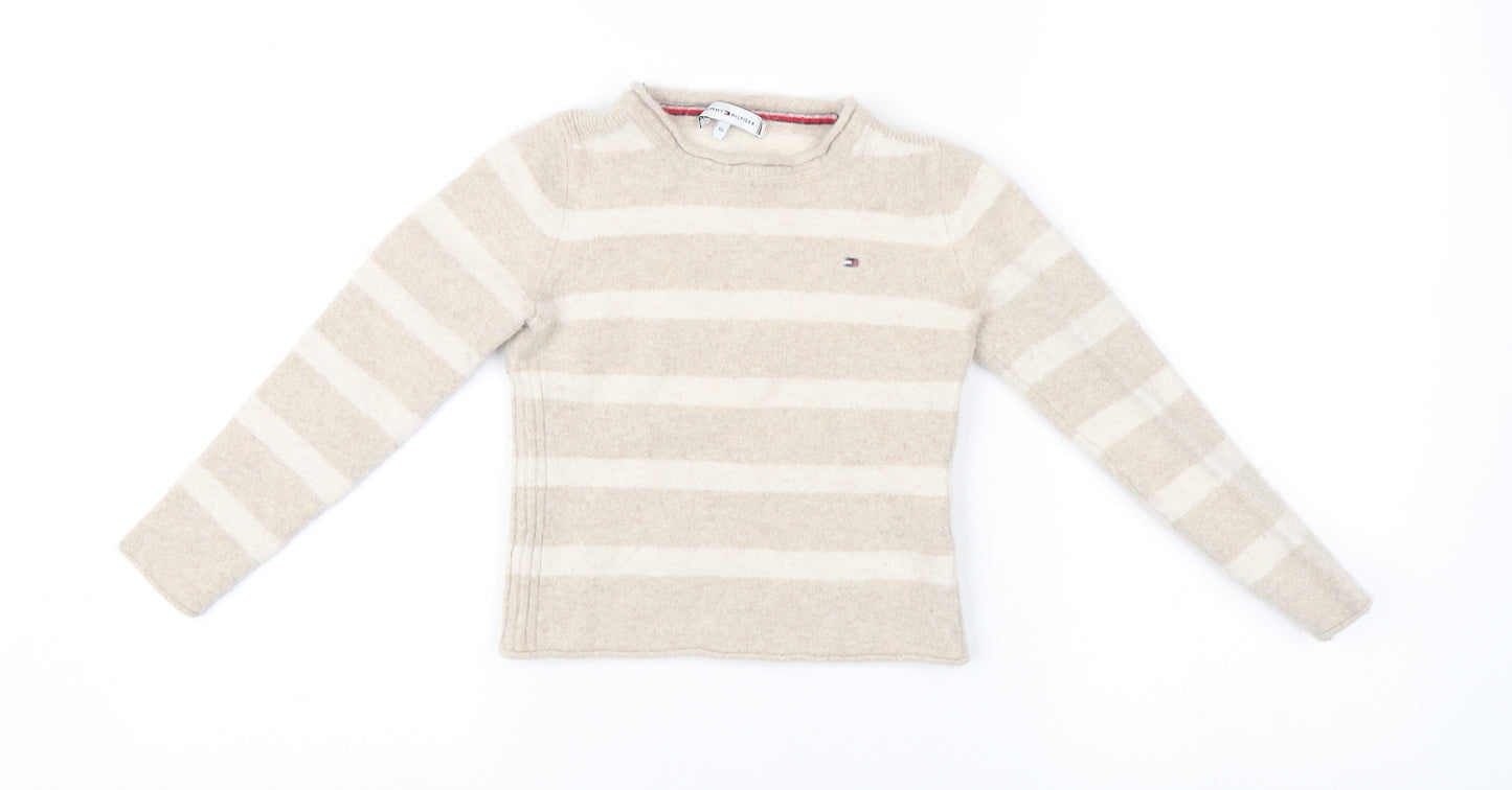 Tommy Hilfiger Girls Beige Striped Pullover Jumper XS