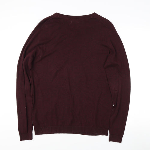 Jack & Jones Men's Red V-Neck Pullover Jumper L