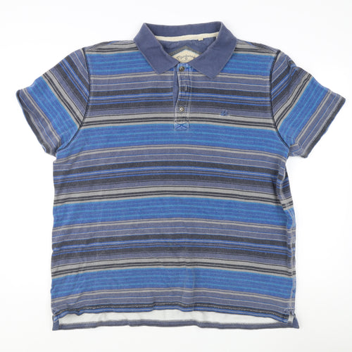 Mantaray Men's Blue XL Striped Polo Shirt - Cotton, Casual