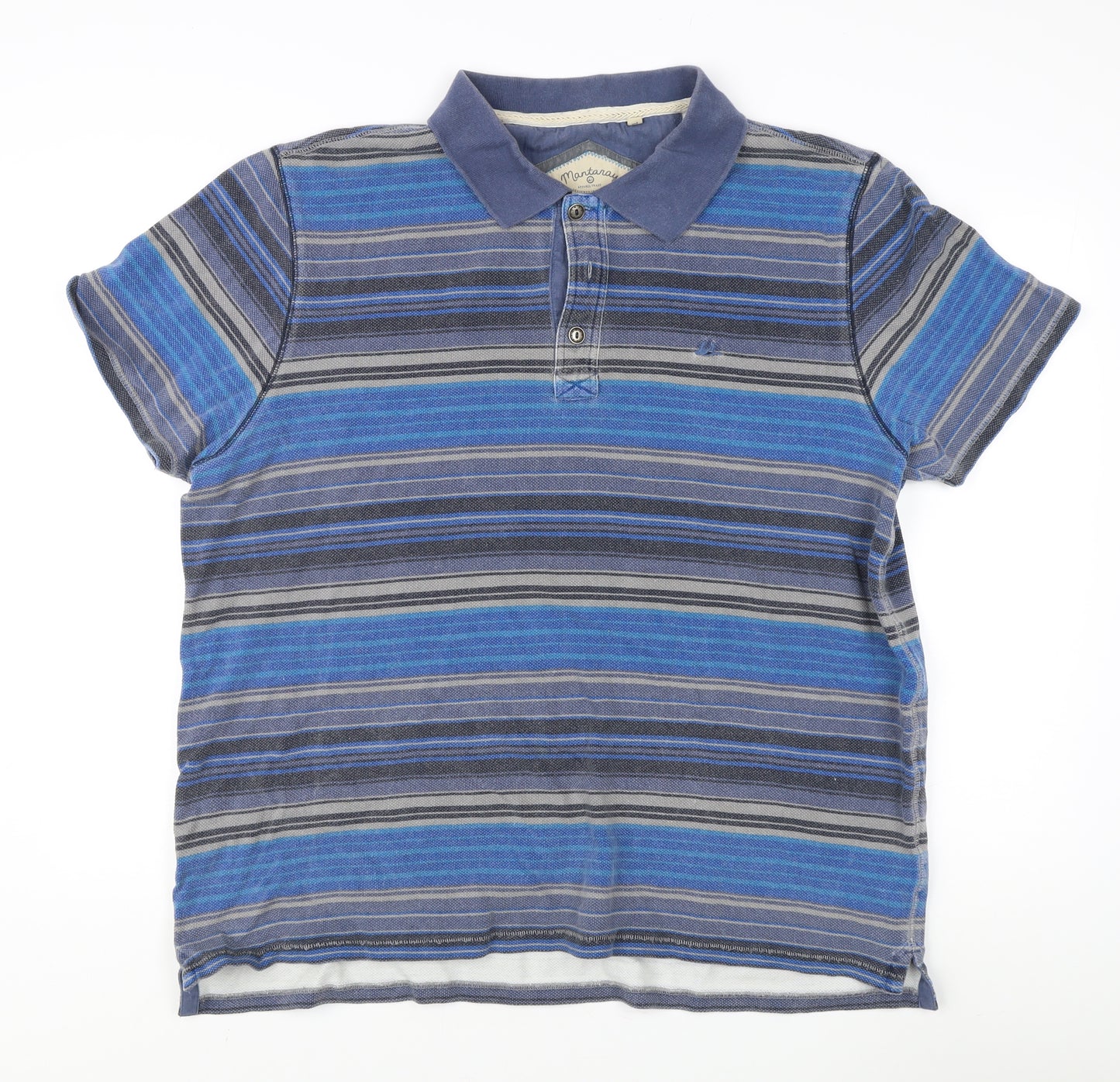 Mantaray Men's Blue XL Striped Polo Shirt - Cotton, Casual