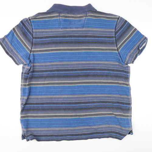 Mantaray Men's Blue XL Striped Polo Shirt - Cotton, Casual