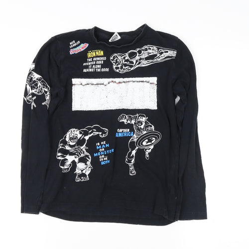 Marvel Boys Black Superhero Long Sleeve T-Shirt, Size 9 Years