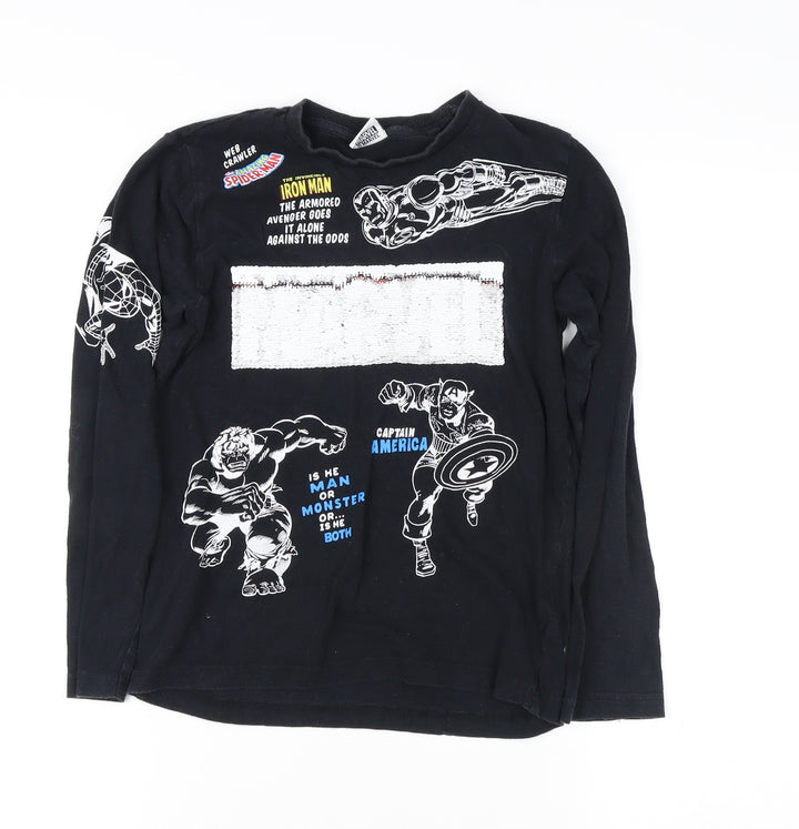 Marvel Boys Black Superhero Long Sleeve T-Shirt, Size 9 Years