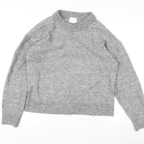 H&M Women's Grey Sequin Pullover Jumper XS