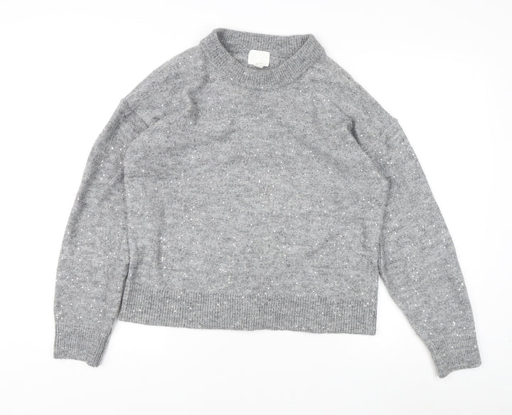 H&M Women's Grey Sequin Pullover Jumper XS
