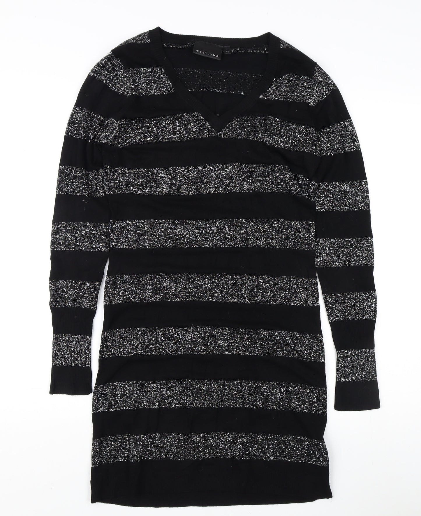 West One Women's Black Striped Pullover Jumper Size 12