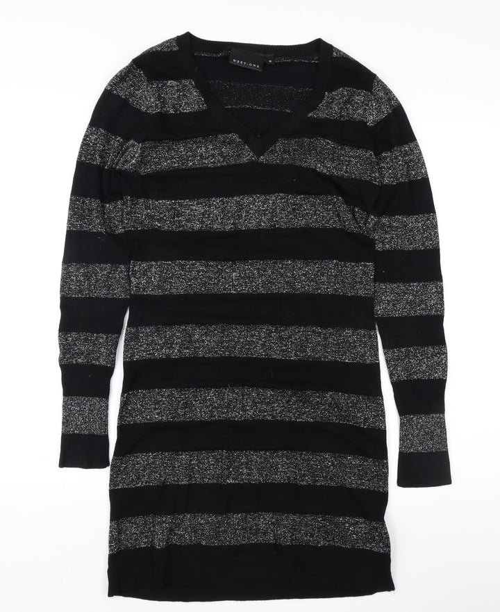 West One Women's Black Striped Pullover Jumper Size 12