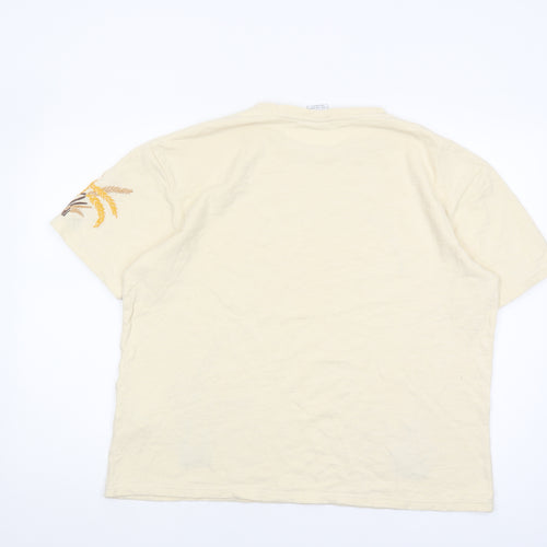 Zara Women's Beige Embroidered T-Shirt, Size 12