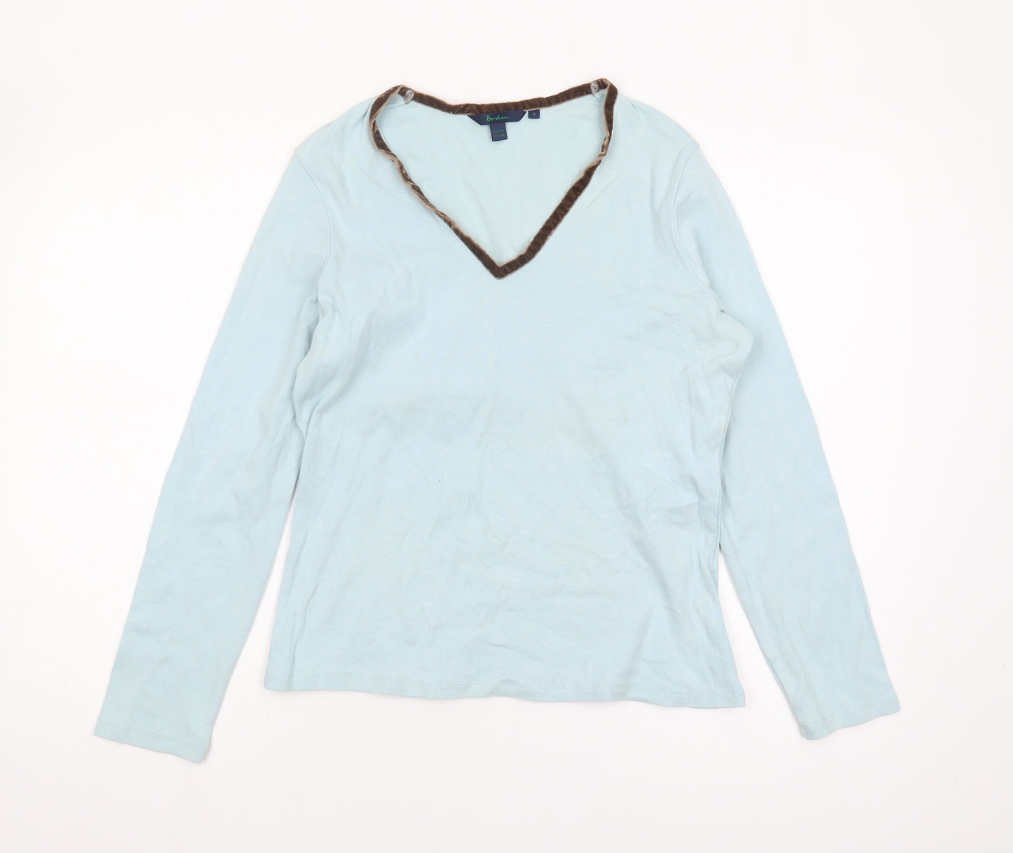 Boden Women's Blue V-Neck Long Sleeve Top - Size 16