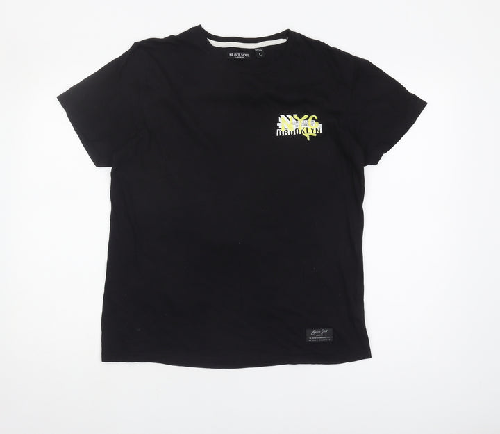 Brave Soul Men's Black Graphic Print T-Shirt - L