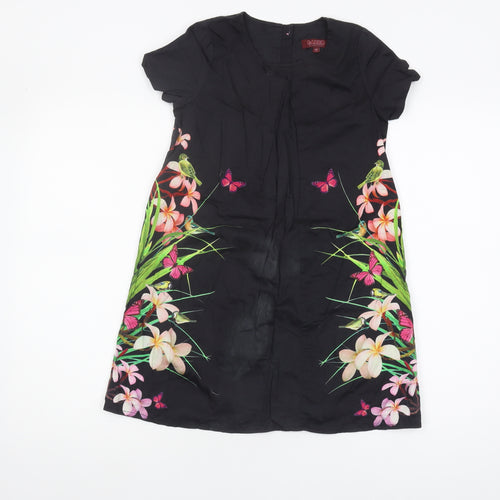 Ted Baker Girls Black Floral Dress Age 9 Short Sleeve