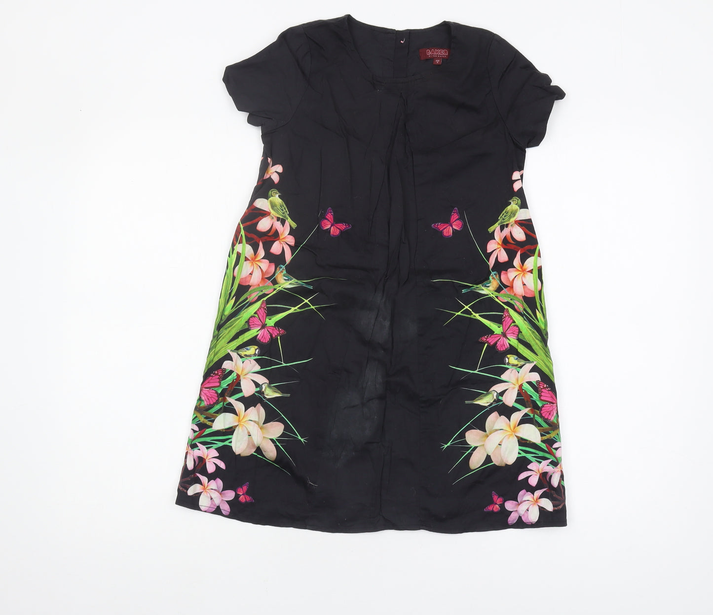 Ted Baker Girls Black Floral Dress Age 9 Short Sleeve