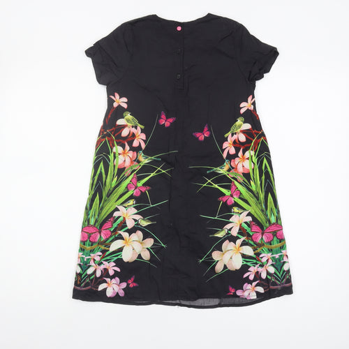 Ted Baker Girls Black Floral Dress Age 9 Short Sleeve
