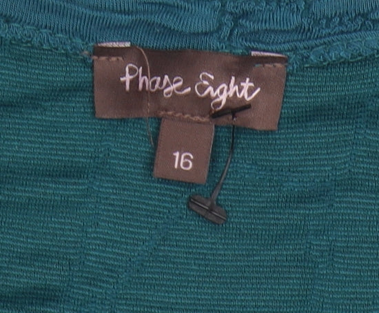 Phase Eight Women's 3/4 Sleeve Blue Scoop Neck Top Size 16