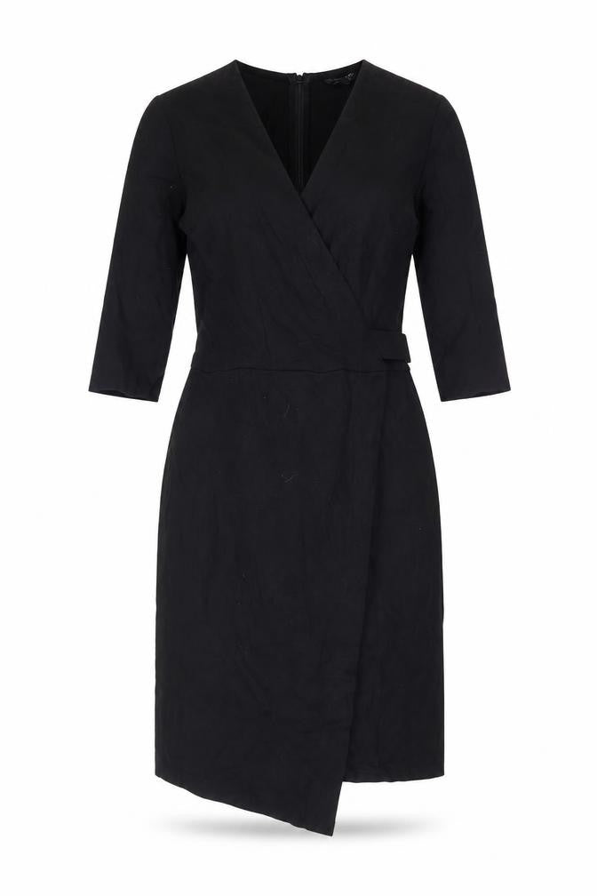 Front view of Topshop Women's Black Wrap Dress, size 10