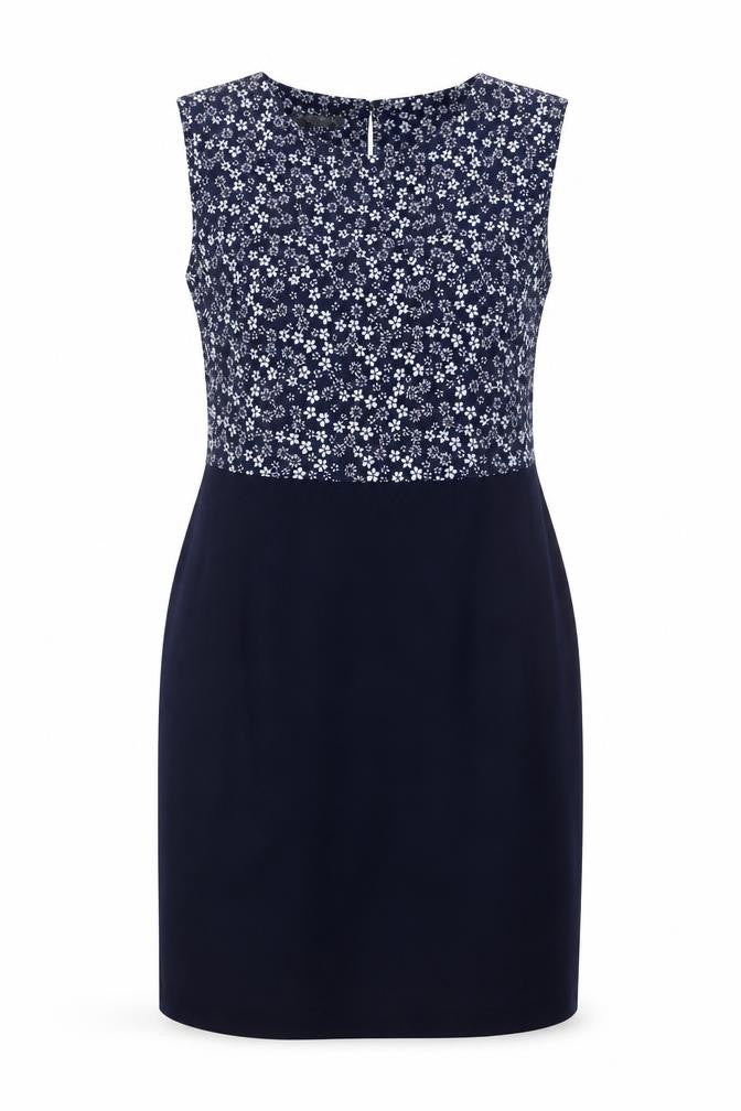 Front view of Laura Ashley Women's Blue Floral Shift Dress, size 12