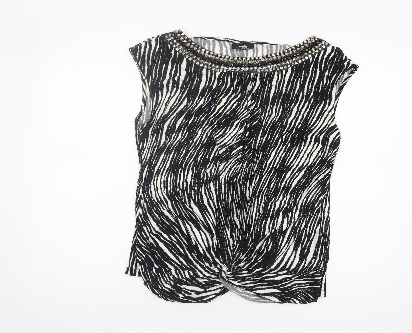 Wallis Women's Black Beaded Animal Print Blouse Size 16
