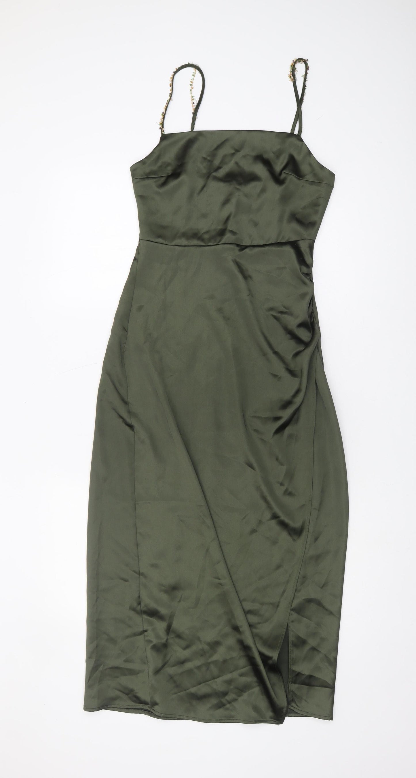 Zara Green Slip Dress - Women’s S, Satin Sleeveless