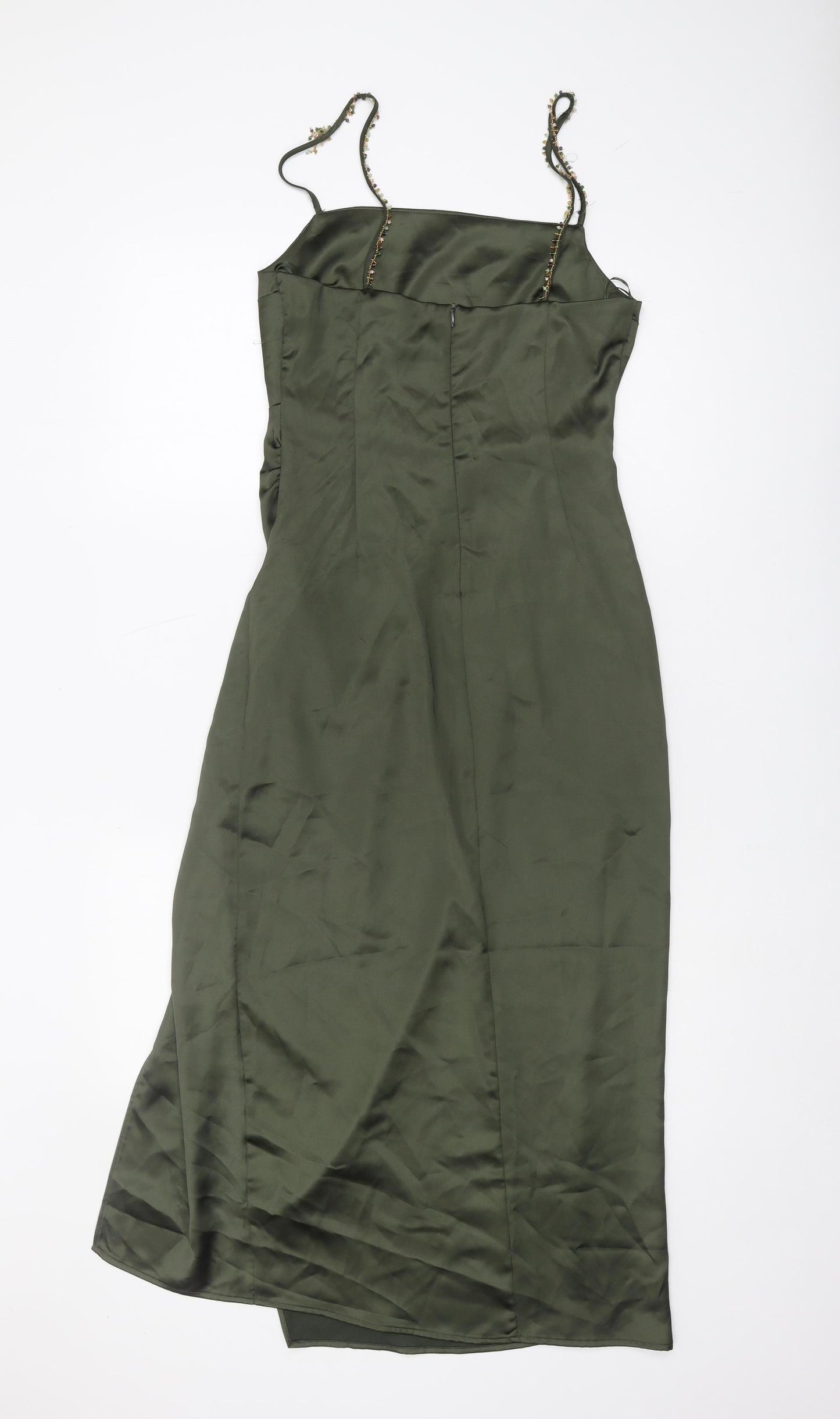 Zara Green Slip Dress - Women’s S, Satin Sleeveless