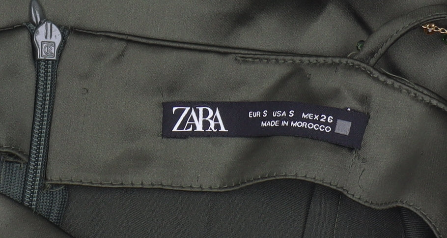 Zara Green Slip Dress - Women’s S, Satin Sleeveless