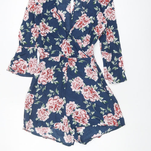 TOPSHOP Women's Blue Floral Petite Playsuit - Size 6