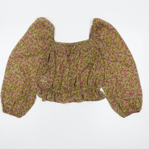 MNG Women's Cropped Floral Blouse Size 14, Multicolour, Bohemian