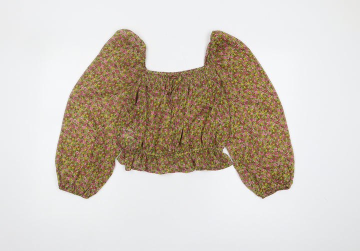 MNG Women's Cropped Floral Blouse Size 14, Multicolour, Bohemian