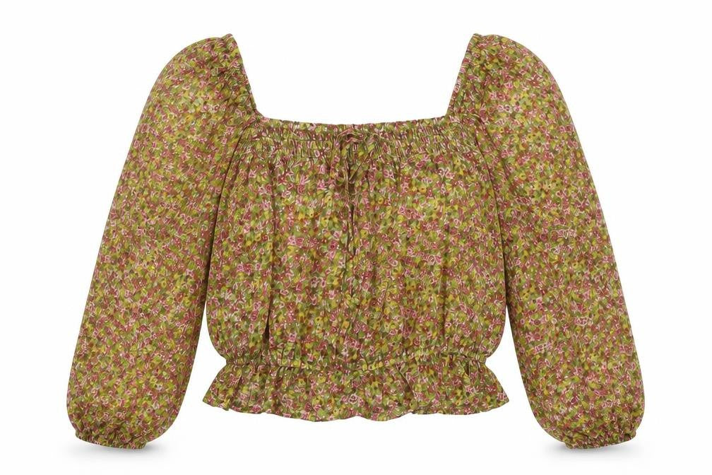 Front view of Mango Women's Cropped Floral Blouse, size 14, Multicolour, Bohemian
