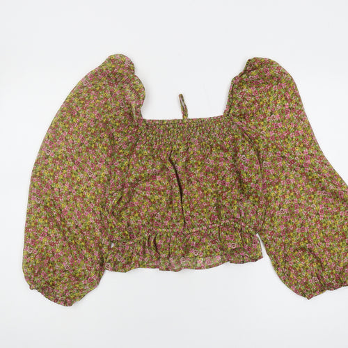 MNG Women's Cropped Floral Blouse Size 14, Multicolour, Bohemian