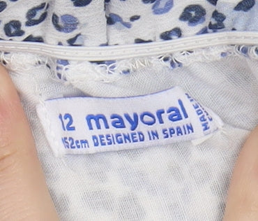 Mayoral Girls Blue Floral A-Line Dress, 12 Years, Summer Style
