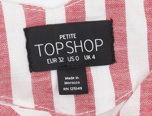 Topshop Women's Red Striped Cropped Puff Sleeve Top