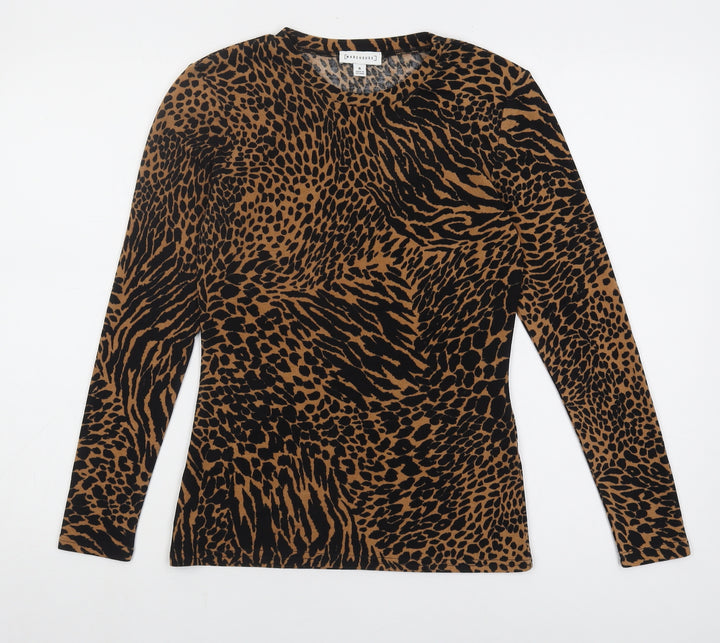 Warehouse Women's Brown Animal Print Long Sleeve Top