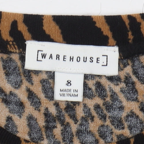 Warehouse Women's Brown Animal Print Long Sleeve Top
