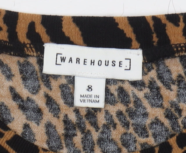 Warehouse Women's Brown Animal Print Long Sleeve Top