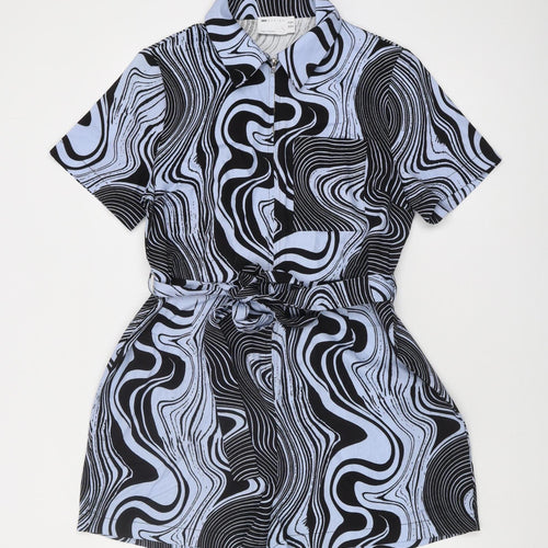 ASOS DESIGN Women's Black Blue Geometric Playsuit Size 14