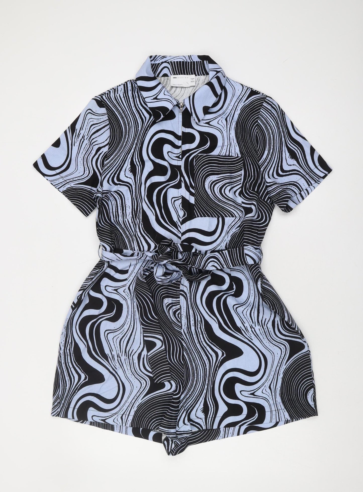 ASOS DESIGN Women's Black Blue Geometric Playsuit Size 14