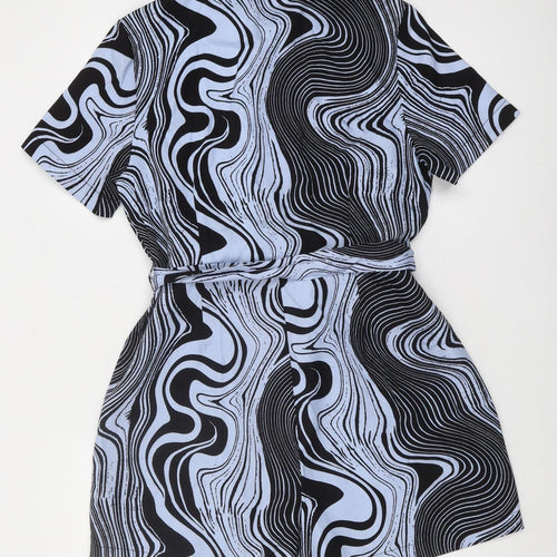 ASOS DESIGN Women's Black Blue Geometric Playsuit Size 14