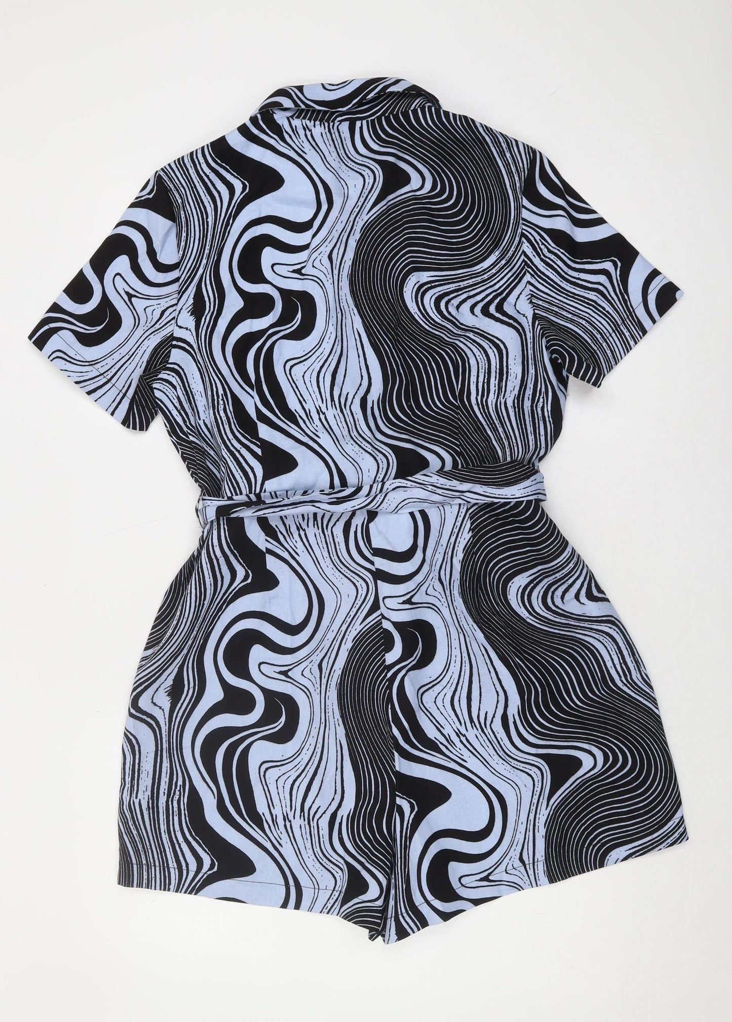 ASOS DESIGN Women's Black Blue Geometric Playsuit Size 14