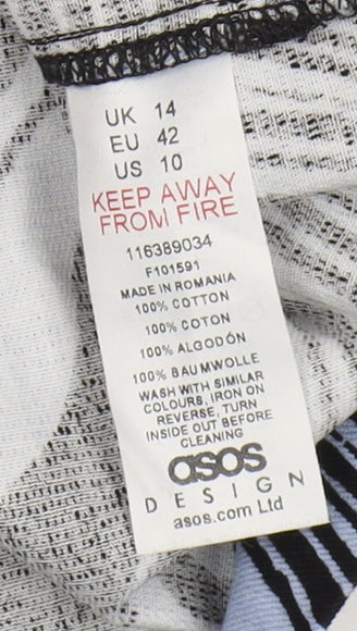 ASOS DESIGN Women's Black Blue Geometric Playsuit Size 14