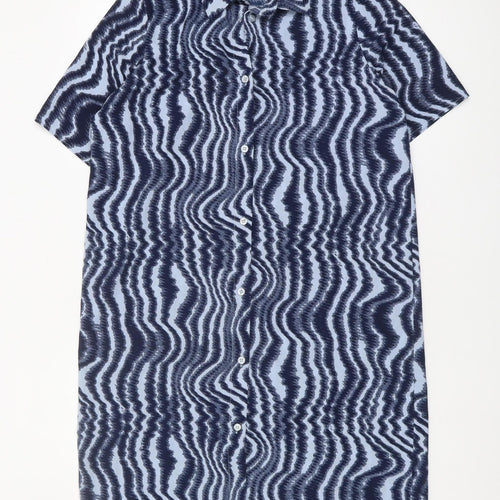 Monki Women's Blue Geometric Shirt Dress, Size S