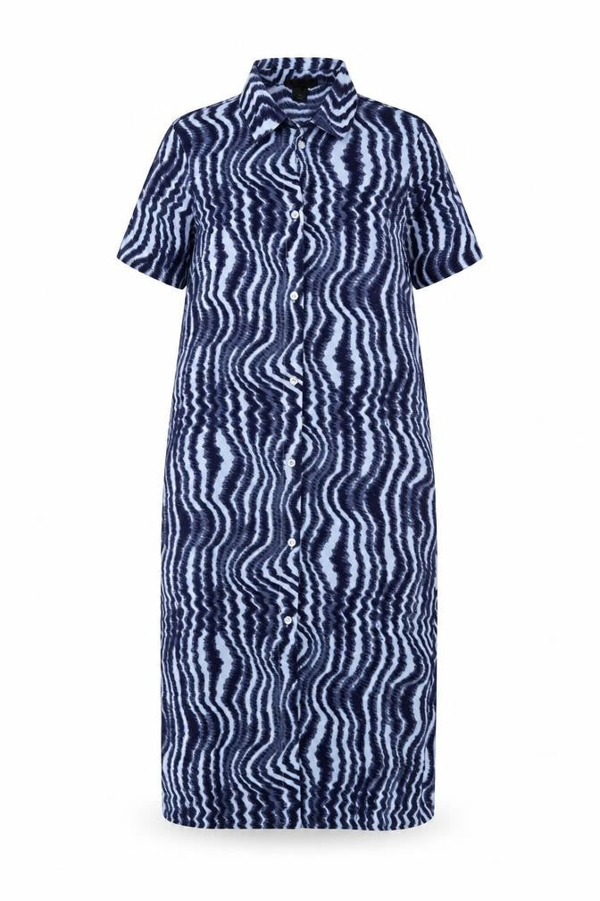 Front view of Monki Women's Blue Geometric Shirt Dress, size S