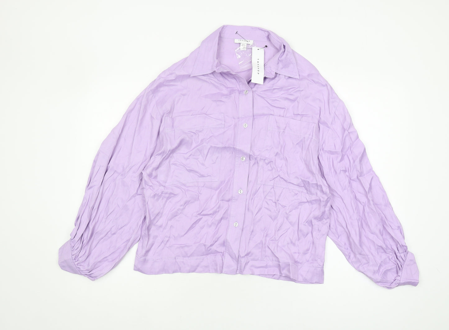 Topshop Women's Purple Button-Up Shirt, Size 6